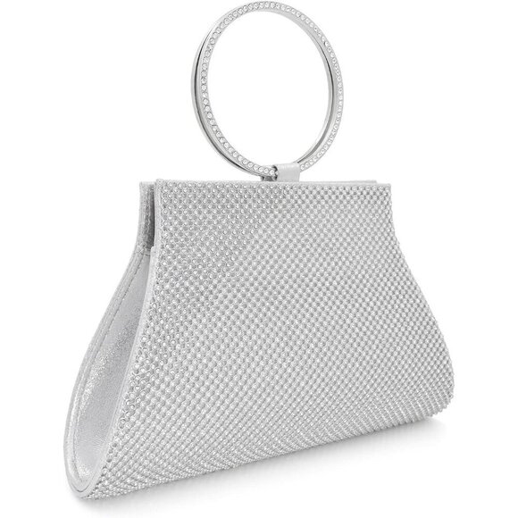 Women Silver Crystal Clutch Elegant Wristlet Bride Handbag - Picture 2 of 6